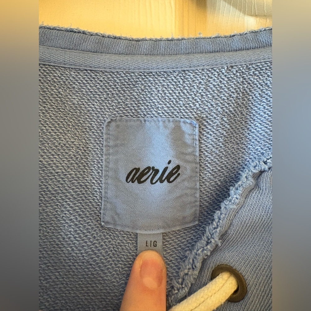 Aerie Lace-Up Oversized Sweatshirt in Blue – Women’s Size Large - Picture 3 of 6